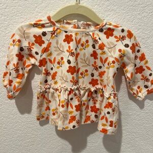 Little Me Fall Orange and Brown Floral Baby Blouse 0-3m